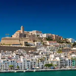 Ibiza’s port crowned by Dalt Vila, the old town.