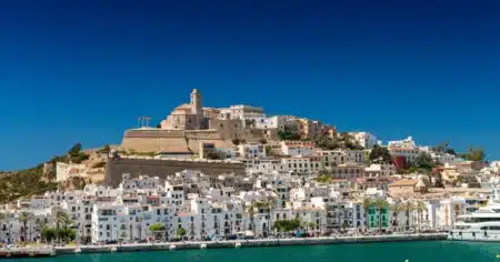 Ibiza’s port crowned by Dalt Vila, the old town.