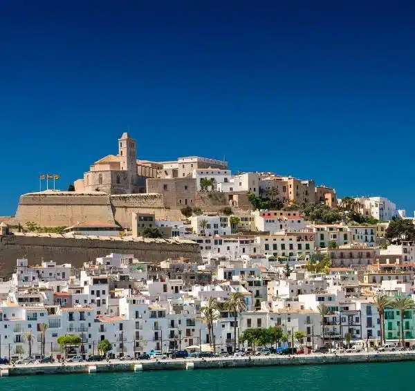 Ibiza’s port crowned by Dalt Vila, the old town.