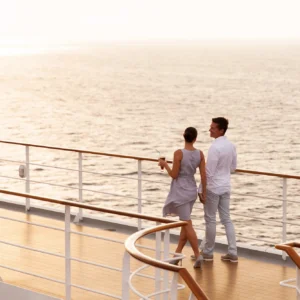 Couple walking on a terrace cruise