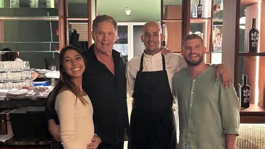 Actor David Hasselhoff in an Ibiza restaurant