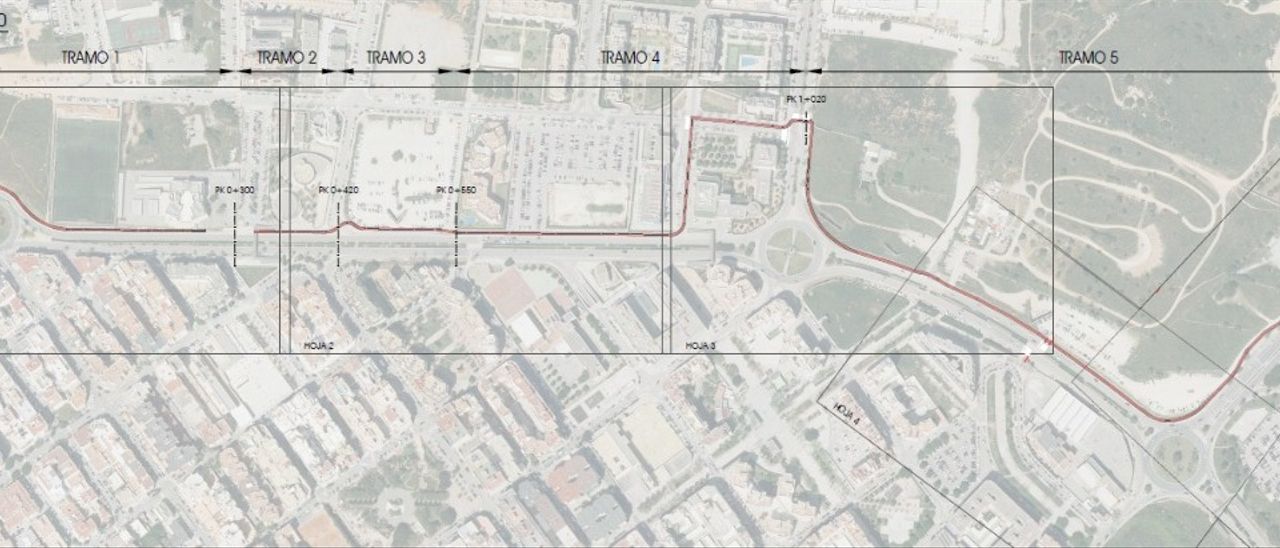 Bicycle lane to link ses Figueretes and Can Misses roundabouts in Ibiza