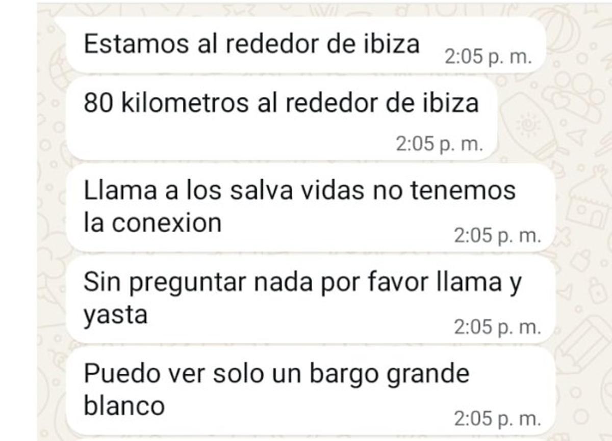 Screenshot of one of the first messages sent from the boat on Thursday the 13th. / Diario de Ibiza