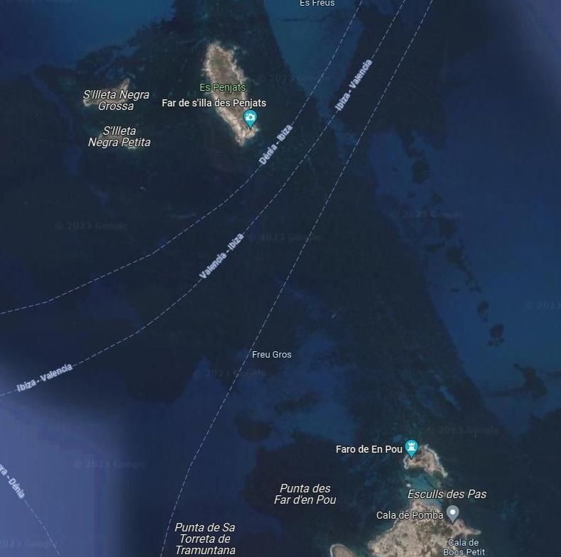 Ubicación de los islotes Negra Grossa y Negra Petita.