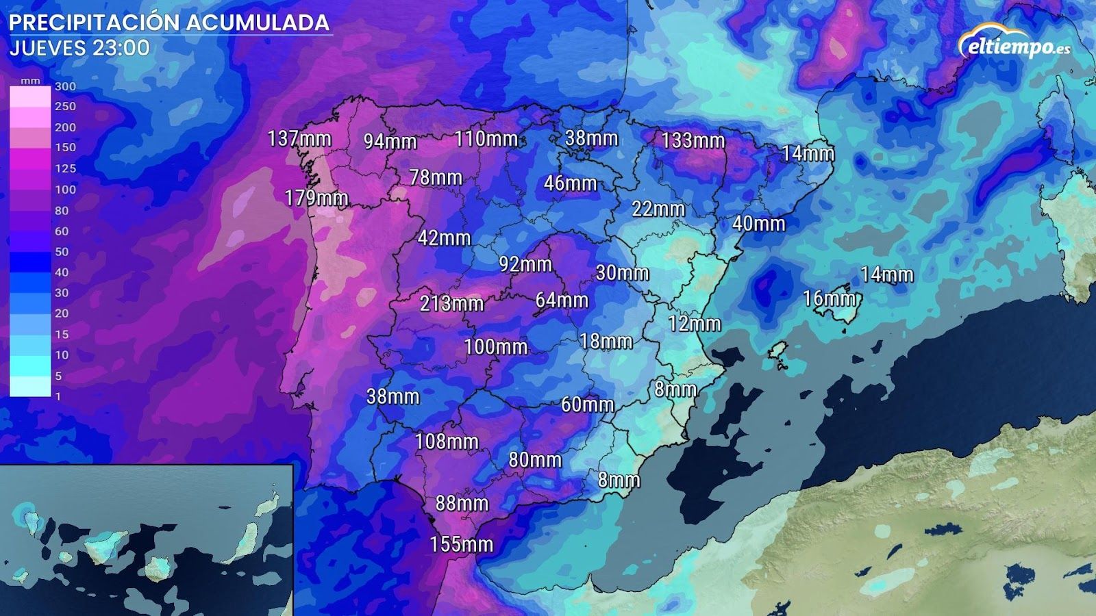 Precipitaciones acumuladas previstas hasta el jueves