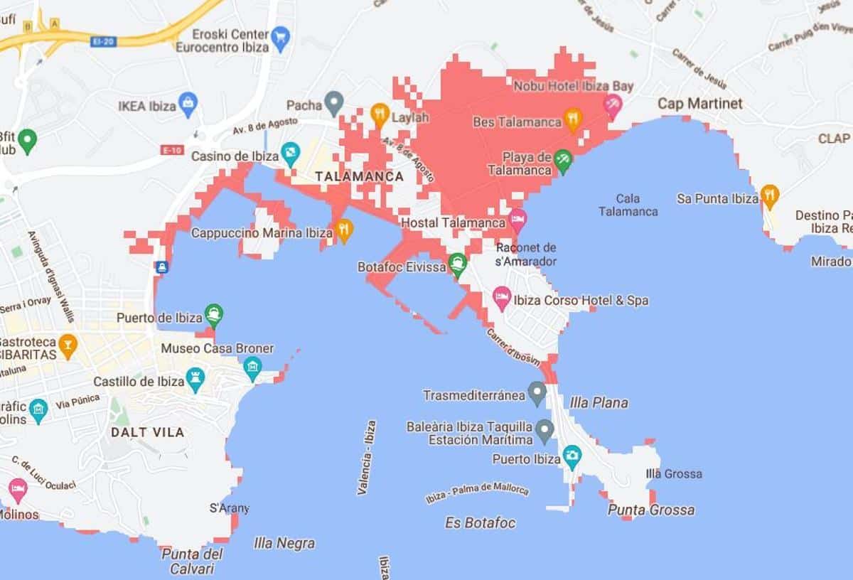 The Talamanca area, under water in 2100, according to Climate Central